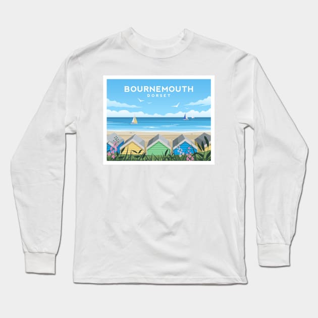 Bournemouth Beach Huts, South England Long Sleeve T-Shirt by typelab